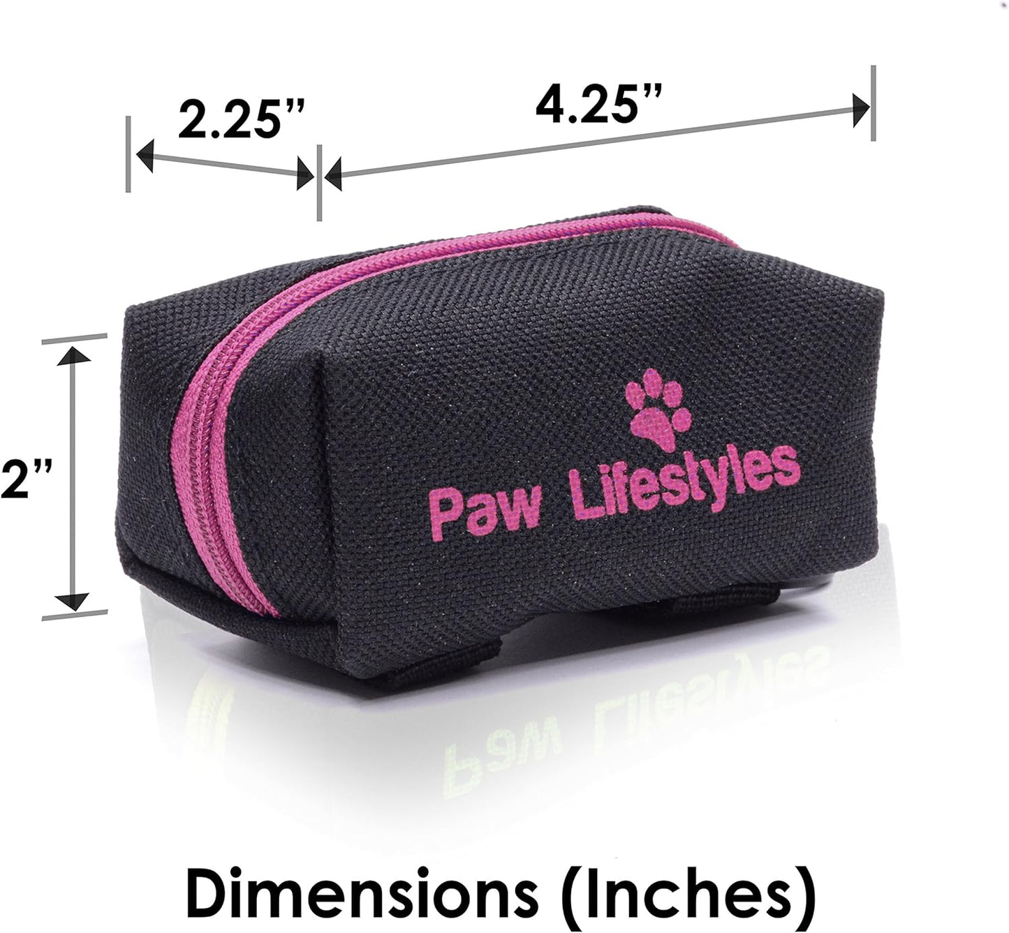 Dog Poop Bag Holder Leash Attachment - Fits Any Dog Leash - Includes Free Roll of Dog Bags – Poop Bag Dispenser (Black and Magenta)