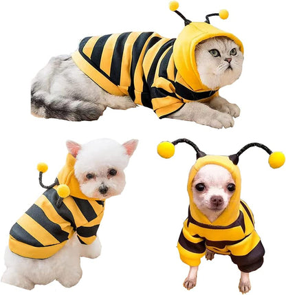 Pet Bee Halloween Costume Dog Hoodies Cat Holiday Cosplay Warm Clothes Puppy Cute Hooded Coat Christmas Outfits for Cat and Small Dogs (Yellow, X-Large)