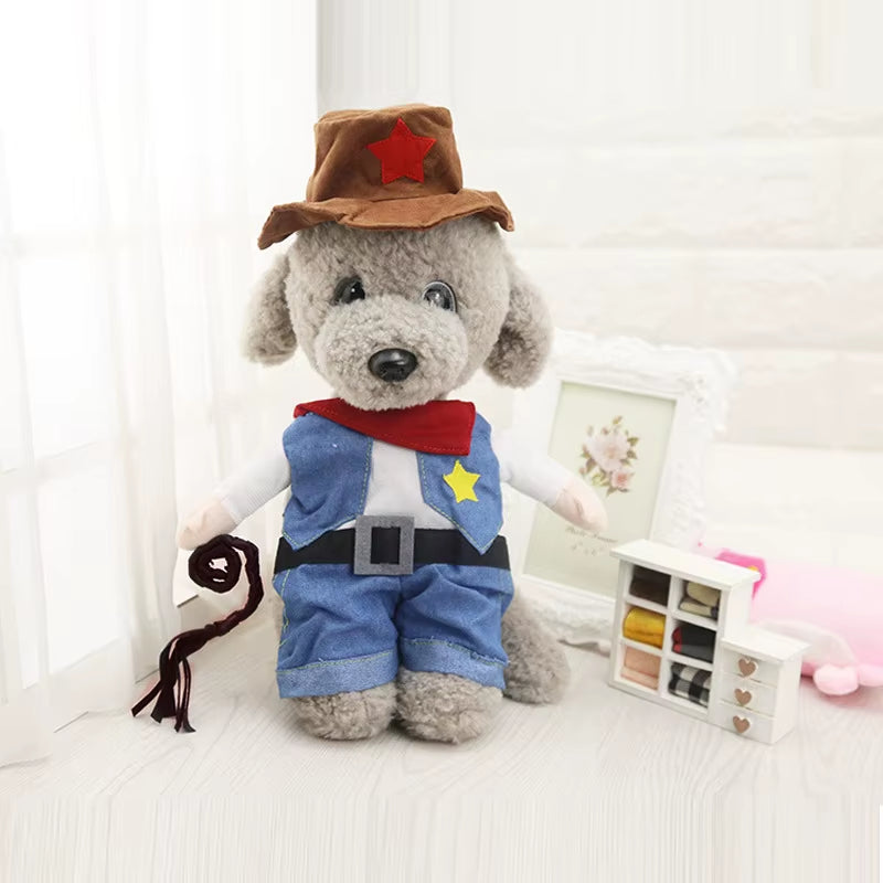 Pet Dog Cat Costume Cowboy Jeans Hoodie Shirts Halloween Costume Jumpsuit Puppy Clothes Funny Coat