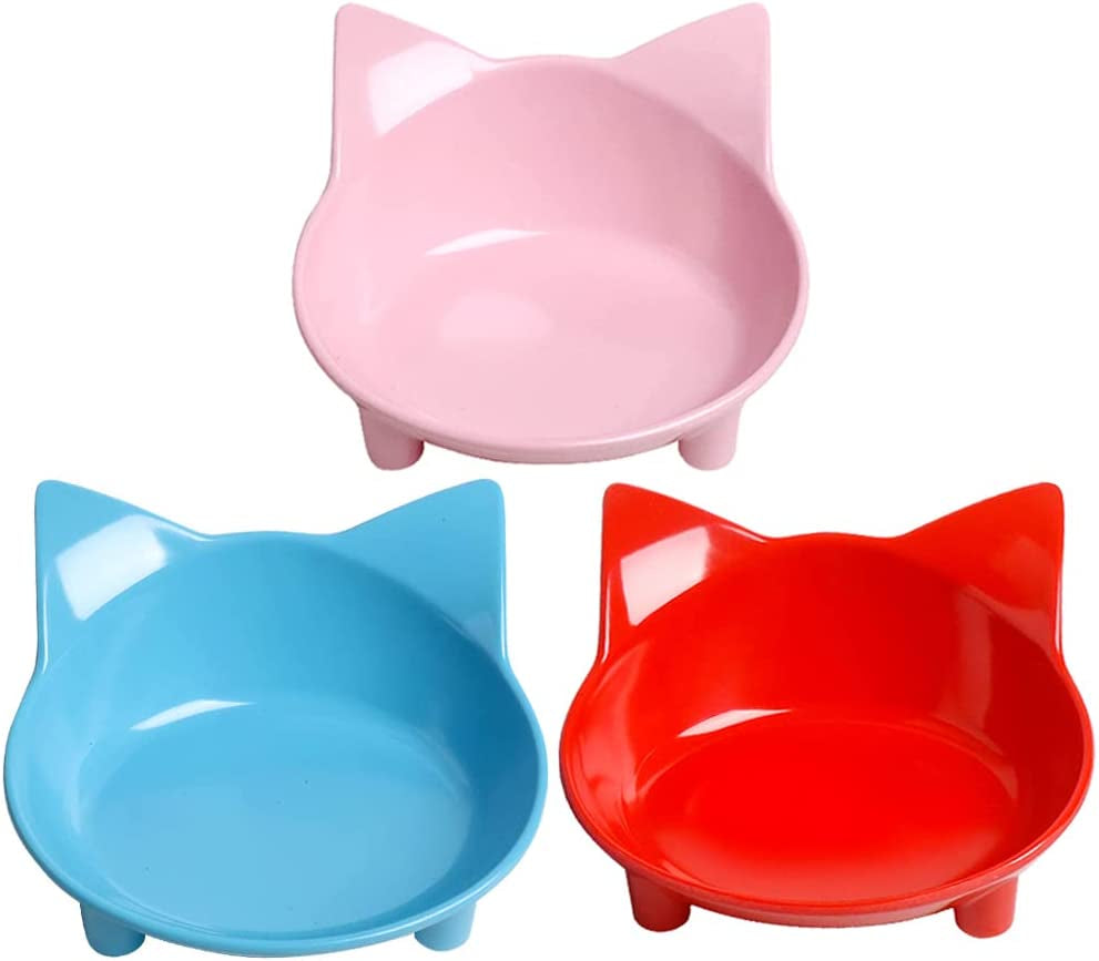 Set of Cat and Dog Bowls - Non Slip, Shallow Food and Water Bowls for Pets (Cats, Dogs, Rabbits, Puppies), Safe Food - Grade to Relieve Whisker Fatigue