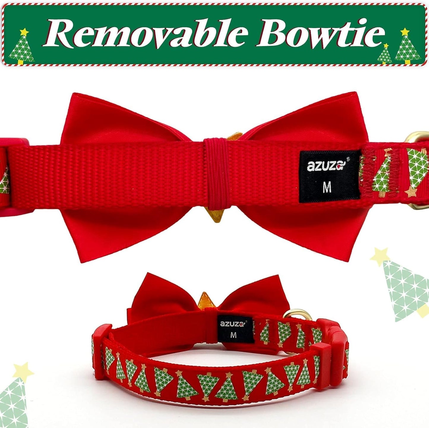 Christmas Dog Collar with Bow Tie Adjustable Dog Collar Festival Green Tree Dog Collar for Medium Dogs