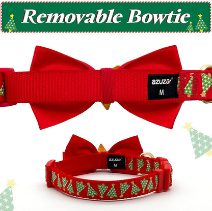 Christmas Dog Collar with Bow Tie Adjustable Dog Collar Festival Green Tree Dog Collar for Medium Dogs