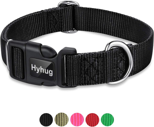 Dog Collar with Quick Release Buckle, Heavy Duty Nylon, Basic Collar for Medium Dogs Daily Use Walking Jogging(Medium, Black)