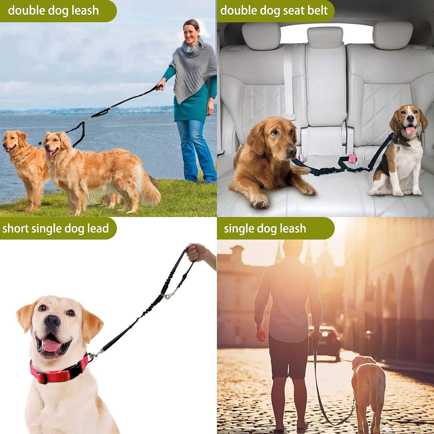 Double Dog Leash, Dual Leash for Dogs 360° No Tangle Two Dogs Leash Adjustable Tangle Free Double Leash for Small Medium Large Dogs Walking Training(Black)