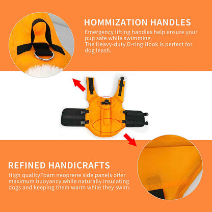 Dog Life Jacket- Preserver with Adjustable Belt, Pet Swimming Shark Jacket for Short Nose Dog (Pug,Bulldog,Poodle,Bull Terrier) (M, Orange)