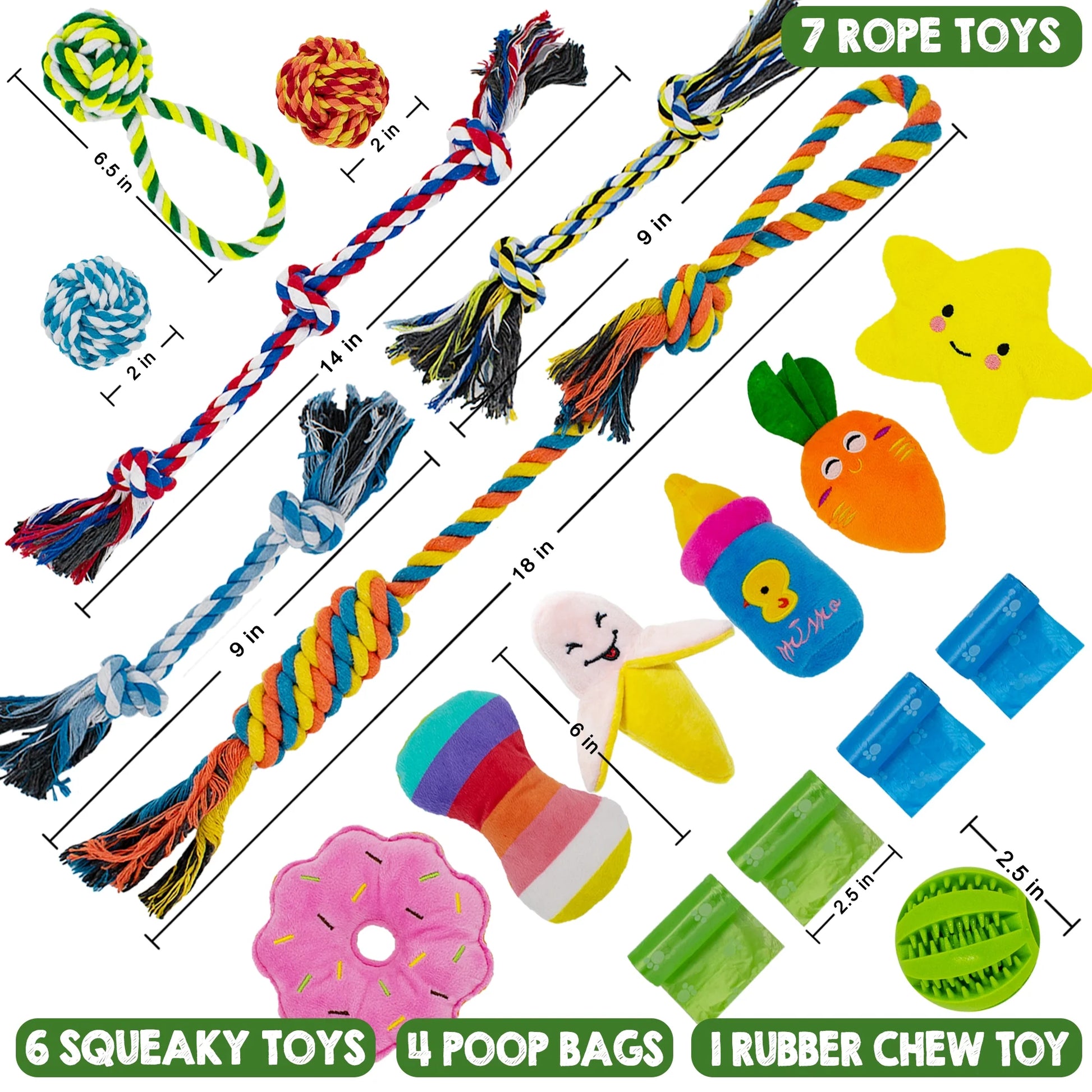 Dog Toys for Puppies -  18 Pcs Pet Interactive Toys with Rope Toys, Squeaky Toys, Plush Toys for Puppy and Small Dogs, Colorful, Durable & Safe Tug of War Toys, Great Toys for Furry Friends