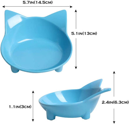 Set of Cat and Dog Bowls - Non Slip, Shallow Food and Water Bowls for Pets (Cats, Dogs, Rabbits, Puppies), Safe Food - Grade to Relieve Whisker Fatigue