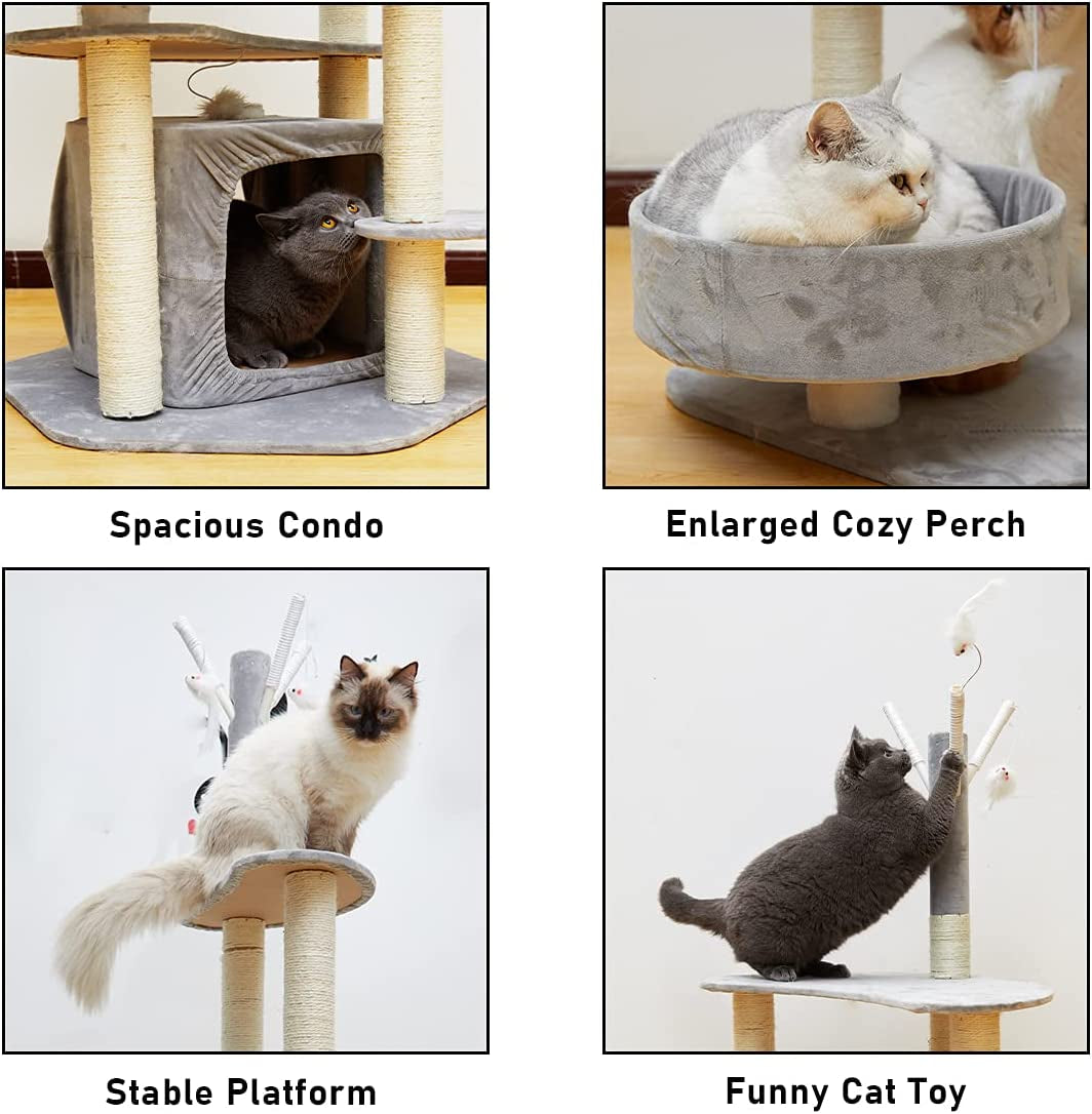 52'' Cat Tree Cat Tower with Scratching Post/Condo/Perch/Platform,Tall Cat Tree for Large Cats and Kitties, Cat Tree House for Indoor Cats