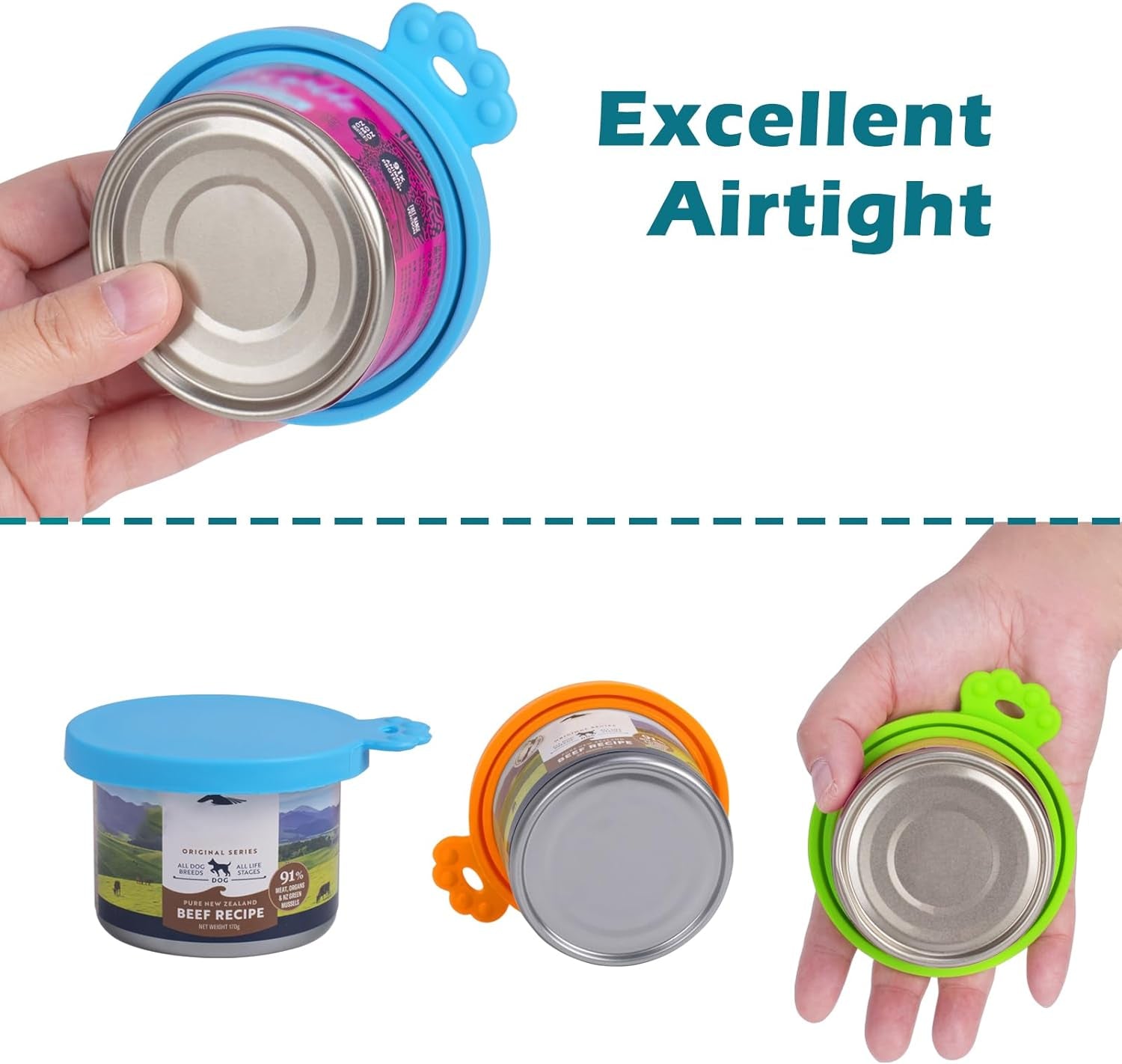 Silicone Pet Can Lids, Dog Cat Food Can Cover, Universal Size Can Tops, 1 Fit 3 Standard Size Food Cans, BPA Free Dishwasher Safe