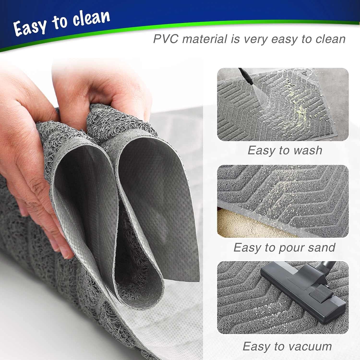 Cat Litter Box Mat(No. 02-2), Kitty Premium PVC Pad, Durable Trapping Rug, Phthalate Free, Urine-Resistant, Scatter Control, L 35 X 23, Grey