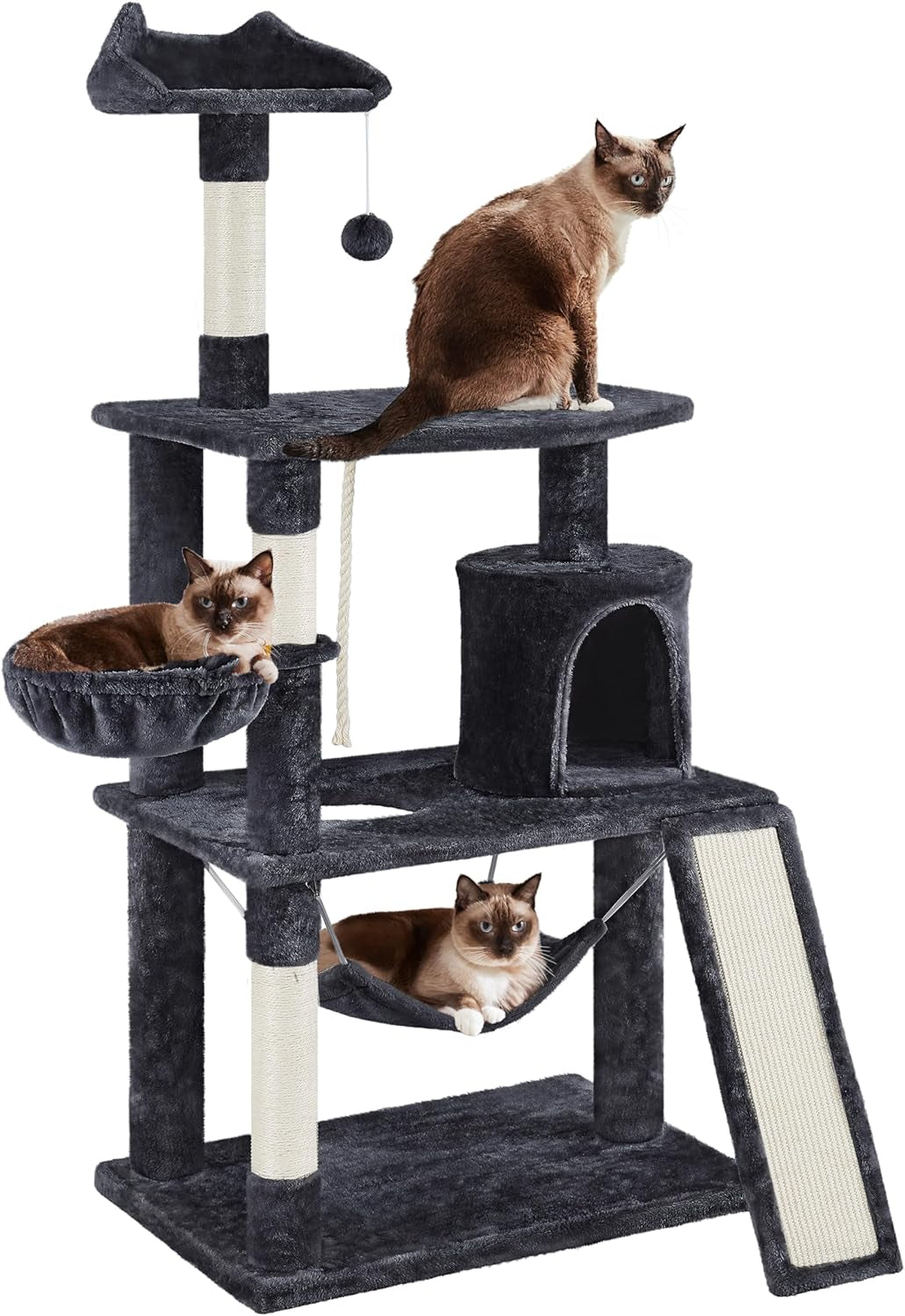 63.5In Multi-Level Cat Tree Tower Condo with Scratching Posts, Platform & Hammock, Cat Activity Center Play Furniture for Kittens, Cats & Pets