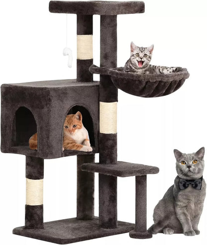 36" Cat Tree Cat Tower Scratching Posts Cat Condo W/Hammock for Indoor Cats Gray