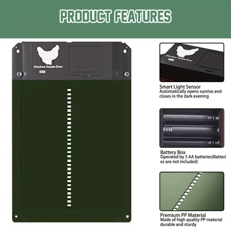 Automatic Chicken Coop Door Light Sensor Chicken House Door High Quality Practical Farm Chicken Pets Duck Cage Door Farm Decor