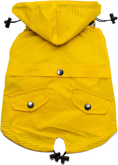 Zip up Dog Raincoats with Reflective Buttons, Pockets, Rain/Water Resistant, Adjustable Drawstring, & Removable Hood - XXS to XXL - Stylish Premium Dog Raincoats (Yellow, Medium)