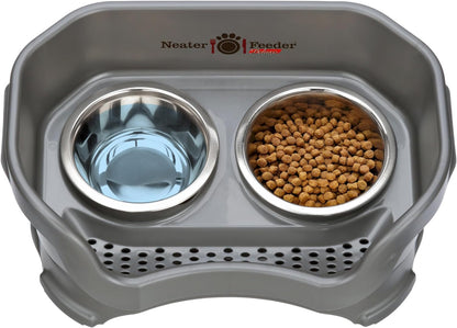 Neater Feeder Deluxe Mess Proof Dog Bowls Elevated for Small Breed – Made in USA – No Spill Raised Dog Food Bowl Stand – Stainless Steel Food and Water Bowl Set, Pet Feeding Station, Grey