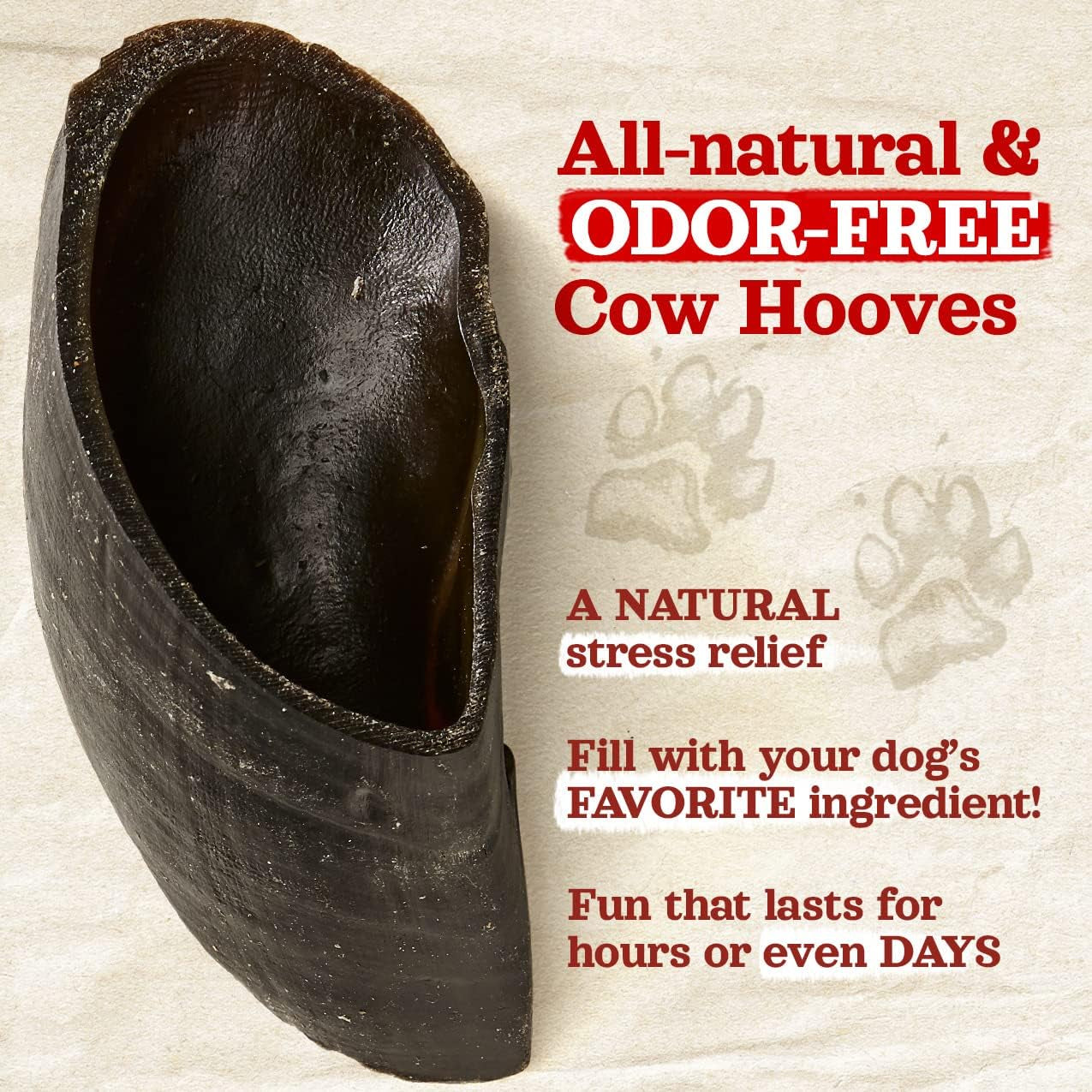 Cow Hooves (12 Pack), Odor-Free, All Natural Sourced from Farm-Raised Beef Hoof Dog Treats, Great Alternative to Bully Sticks or Rawhide, Dental Chew for Small, Medium, Large Breeds