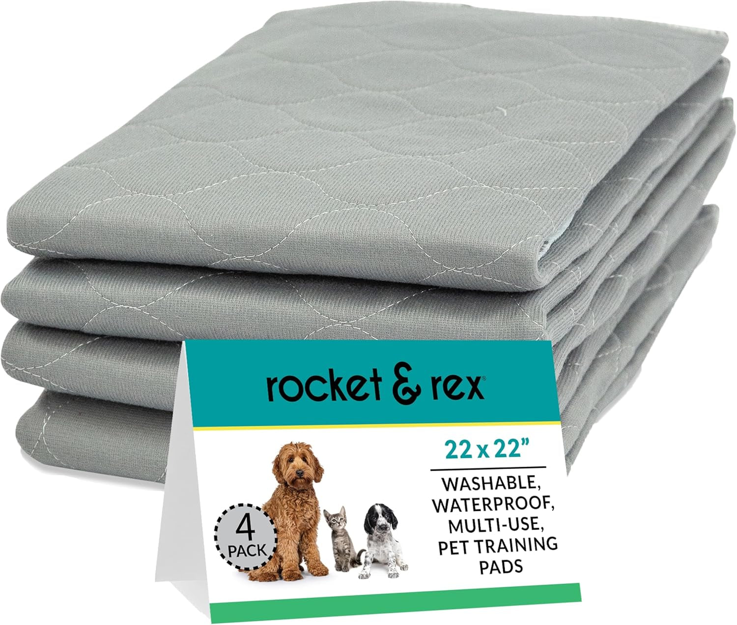 Premium Washable Pee Pads for Dogs, Waterproof & Reusable Puppy Pads for Potty Training, Whelping, Lining Crates & More, Guaranteed for up to 300 Washes, 22" X 22" (Pack of 4)