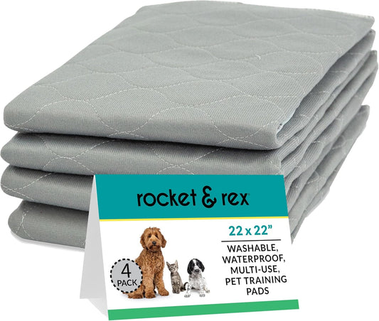 Premium Washable Pee Pads for Dogs, Waterproof & Reusable Puppy Pads for Potty Training, Whelping, Lining Crates & More, Guaranteed for up to 300 Washes, 22" X 22" (Pack of 4)