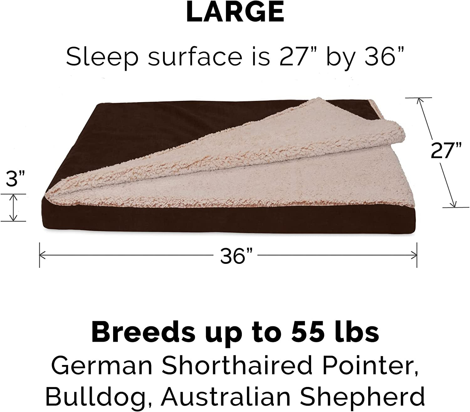 Cooling Gel Dog Bed for Large/Medium Dogs W/ Removable Washable Cover, for Dogs up to 55 Lbs - Berber & Suede Blanket Top Mattress - Espresso, Large