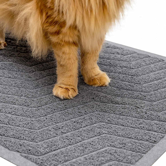 Cat Litter Box Mat(No. 02-2), Kitty Premium PVC Pad, Durable Trapping Rug, Phthalate Free, Urine-Resistant, Scatter Control, L 35 X 23, Grey