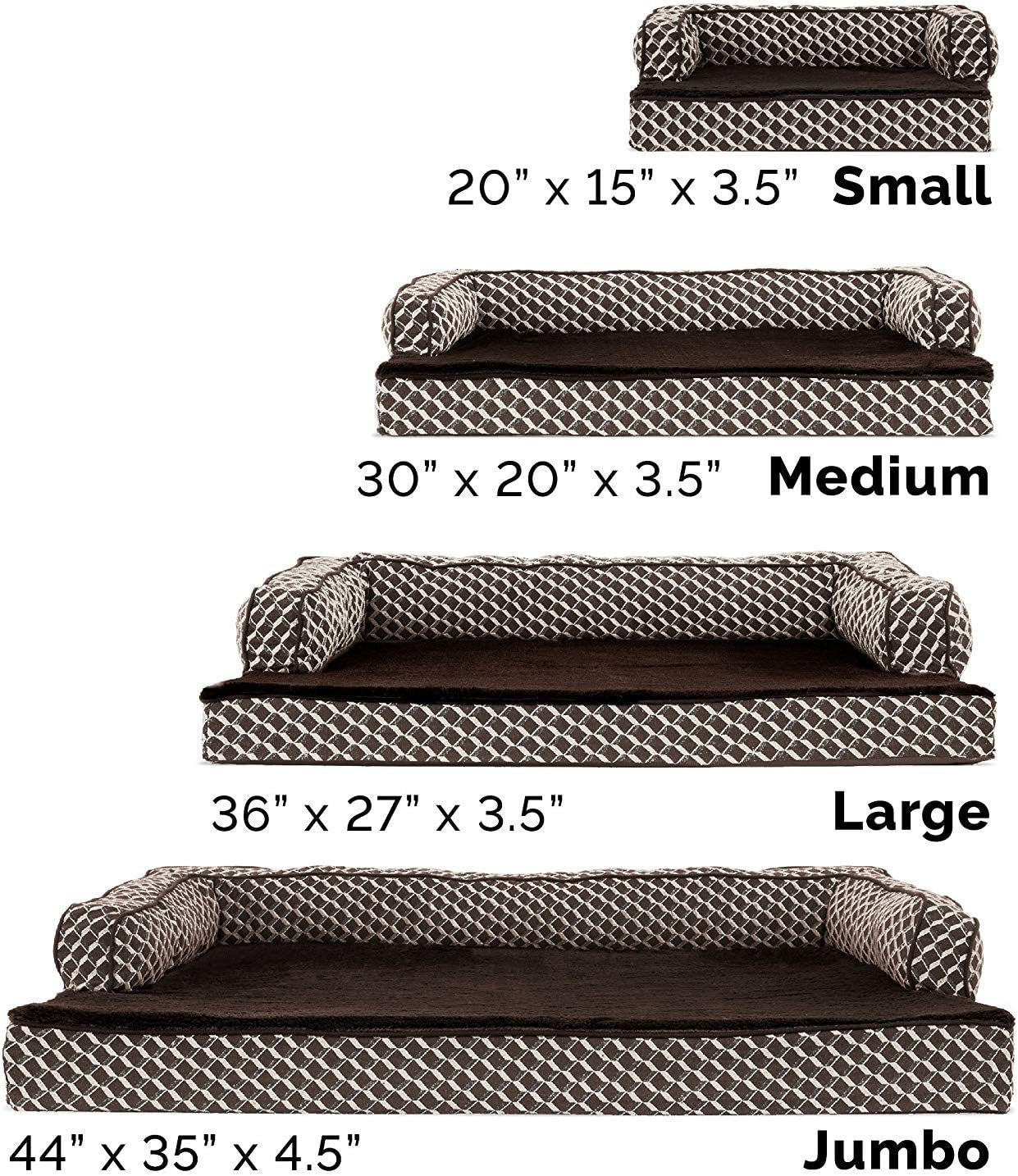 Orthopedic Dog Bed for Medium/Small Dogs W/ Removable Bolsters & Washable Cover, for Dogs up to 35 Lbs - Plush & Woven Decor Comfy Couch Sofa - Diamond Brown, Medium