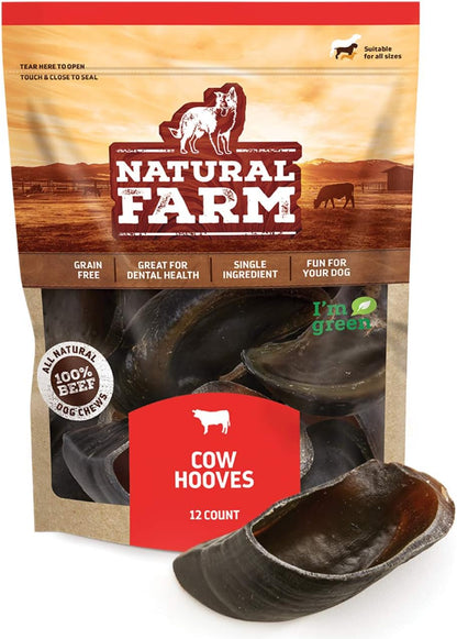 Cow Hooves (12 Pack), Odor-Free, All Natural Sourced from Farm-Raised Beef Hoof Dog Treats, Great Alternative to Bully Sticks or Rawhide, Dental Chew for Small, Medium, Large Breeds