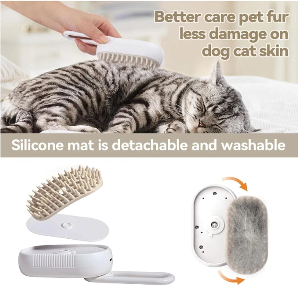 3 in 1 Updated Self Cleaning Cat Steamer Brush - Self Cleaning Steamy Cat Brush with Massage Sheding for Cats Dogs