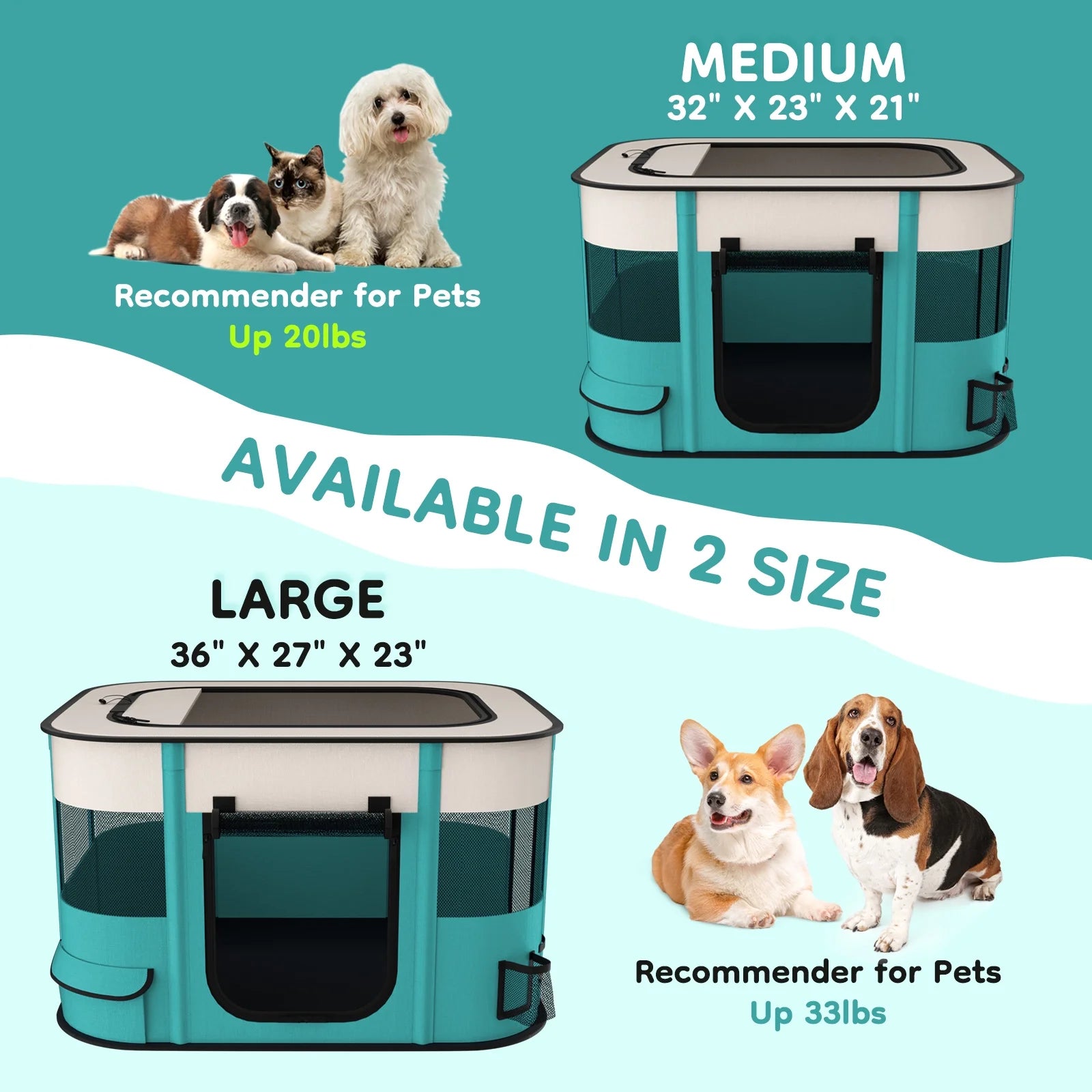 Pet Playpen, Foldable Portable Dog Cat Playpens Exercise Kennel Tent, Removable Shade Cover, Indoor Outdoor Travel Camping Use(M)