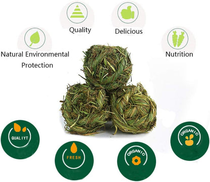 Bunny Grass Toy Natural Timothy Grass Small Animal Activity Play Chew Ball for Rabbits Hamster Guinea Pigs Gerbils(4 Pack)