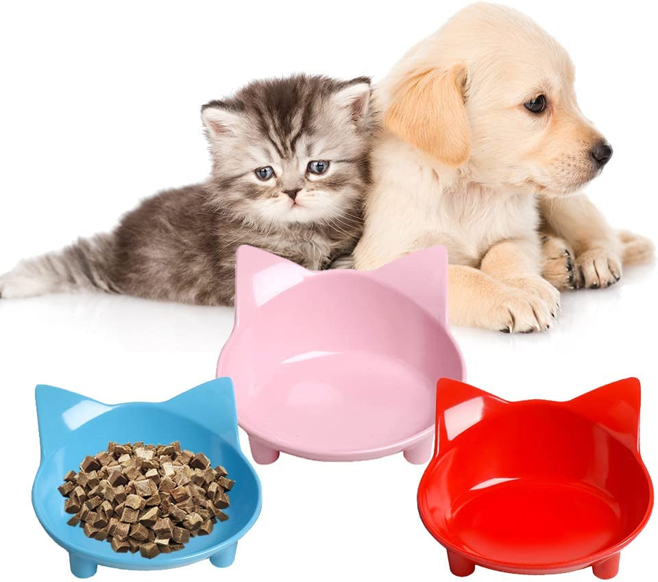 Set of Cat and Dog Bowls - Non Slip, Shallow Food and Water Bowls for Pets (Cats, Dogs, Rabbits, Puppies), Safe Food - Grade to Relieve Whisker Fatigue