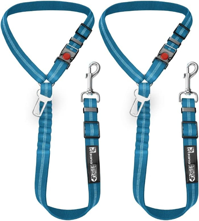 Comfortable Dog Seat Belt Harness for Car - 2-In-1 Leash and Restraint Secures to Headrest. Adjustable Bungee, Strong, Durable, 360 Degree Swivel Attach Won'T Twist, Reflective, Easy to Use (Blue)