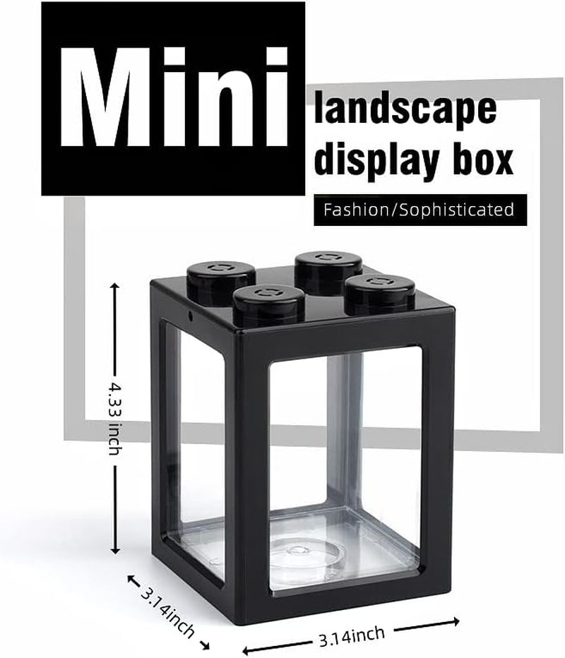 Small Betta Fish Tank, Mini Fish Tank Row Aquarium Stackable Cube Tank with Fish Tank Decor, Ant Feeding Case Mini Reptile Row Box,3.54Inch X 3.54Inch X 4.33Inch (Black)