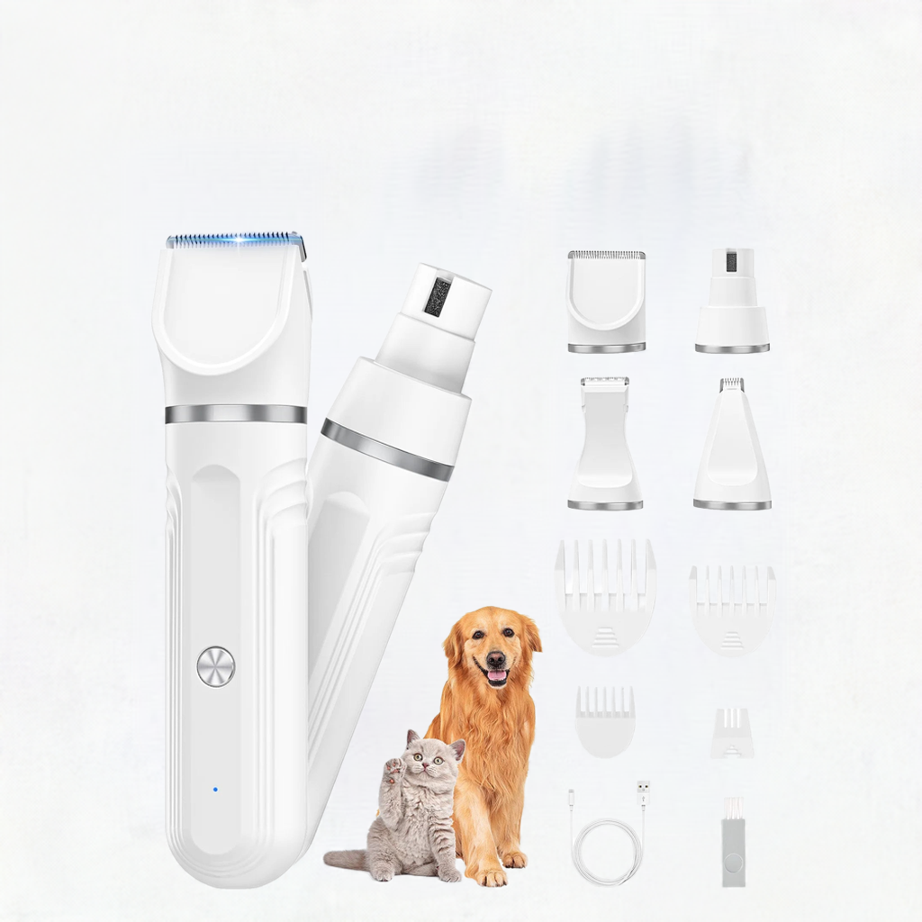 4 in 1 Dog Clippers, Low Noise Pets Hair Clipper Grooming Kit, Cordless Dog Paw Trimmers Rechargeable Quiet Nail Grinder Shaver for Dogs Cats Trimming Hair around Paws Eyes Ears Face Rump